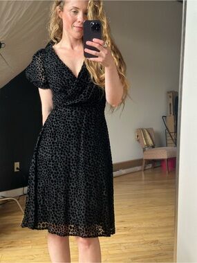 DKNY Black Polka Dot Wrap Dress